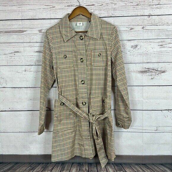 CAbi 3734 Trench Coat Womens Medium Sherlock Belted Houndstooth Classy City Chic - Picture 1 of 10